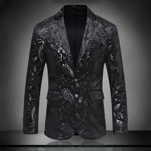 2021 Blazer Men Fashion Black Velvet Blazer Mens Suit Casual Jacket Plus Size 5xl Slim Fit Foral Printed Prom Mens Blazers