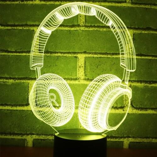 3D LED Night Light Music Dynamic Headset with 7 Colors Light for Home Decoration Lamp Amazing Visualization Optical Illusion