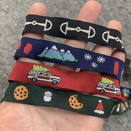 4.5~5.5YARD 3/8 And 5/8 Inch 16MM Snowy Mountain Motor Cookie Gloves Santa Hat Cartoon Jacquard Ribbon Tape Sewing