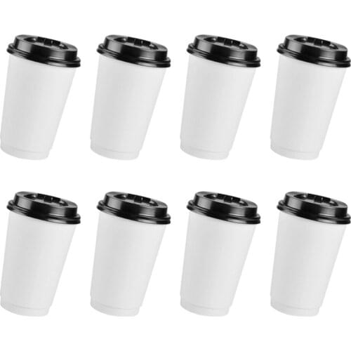 50pcs Disposable Coffee Cups Insulation Takeaway Double-layer Paper Cup with Lid (8oz, 280ml)