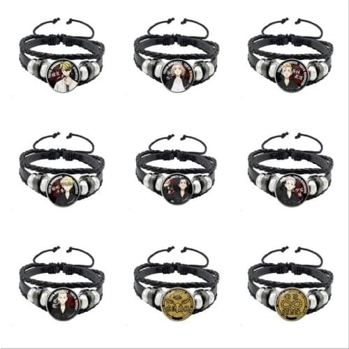 Anime Cartoon Tokyo Revengers Adjustable Leather Bracelet Cosplay Anime Tokyo Manji Revengers Glass Snap Button Charms Bangle