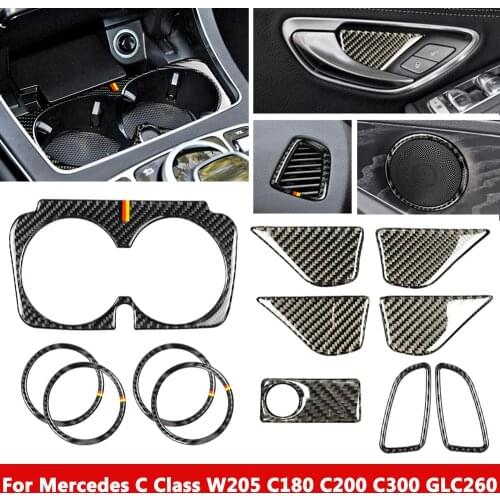 Car interior Sticker Trim Cover For Mercedes Benz W205 C180 C200 C300 GLC260 Inner Door Handle Water Cup Handbrake Sticker Decor