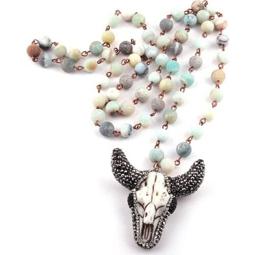Free Shipping Fashion Matt Stones Bohemian Tribal Jewelry Natural Stone Clay White Sheep Pendant Women Necklace