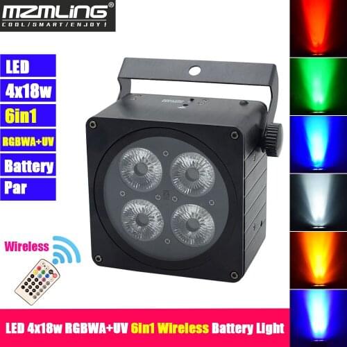 LED 4x18w RGBWA+UV 6in1 Wireless Battery Light DMX512 Par Light Professional DJ /Bar /Party /Show / Theater/ Wedding/Stage Light