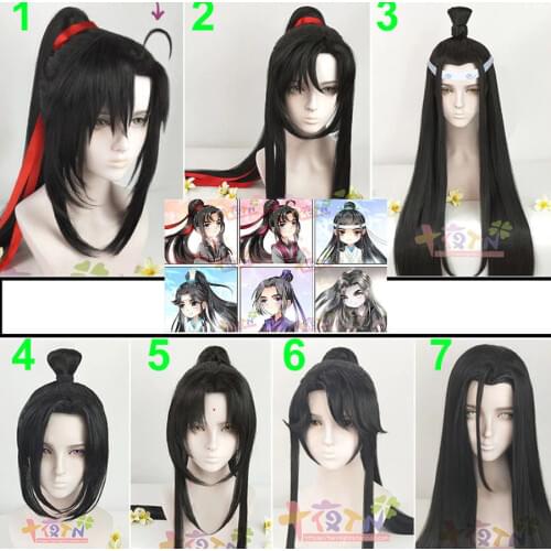 Biamoxer 7 Styles Grandmaster of Demonic Cultivation Wei Wuxian Styled Black Long Cosplay Hair Wig Red Headband Free