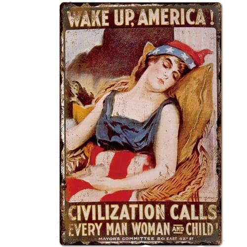 Cnejduwud 30X20cm Vintage TIN Sign Wake Up, America 8"x12" Metal Wall Plaque Art Decor Propaganda