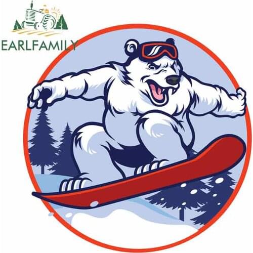 EARLFAMILY 13cm x 13cm for Polar Bear with Snowboard Car Stickers and Decals 3D Funny Car Accessories Waterproof Decal