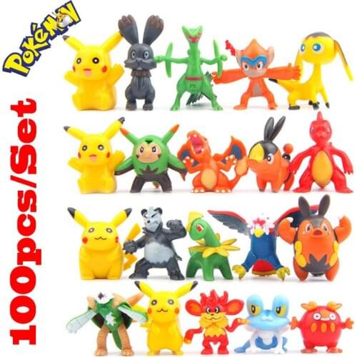 100pcs Set 4-5CM TAKARA TOMY POKEMON Figura Middle Size Cartoon Pikachu Pokemon Figures Action Figure Model Doll Pocket Toy Set