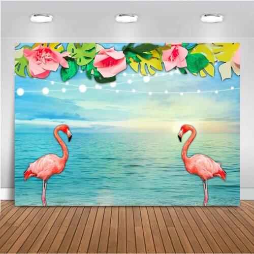 Flamingo Backdrop for Photography Blue Sky and Sea Photo Background Studio Flowers Summer Holiday Backdrops Party Decoration