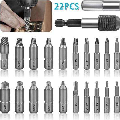 22PCS/Set Screwdriver Extractor Remover Disassemble Screws Bolt Stud Slip Teeth Damaged Demolish Stripped Broken Remover Tools