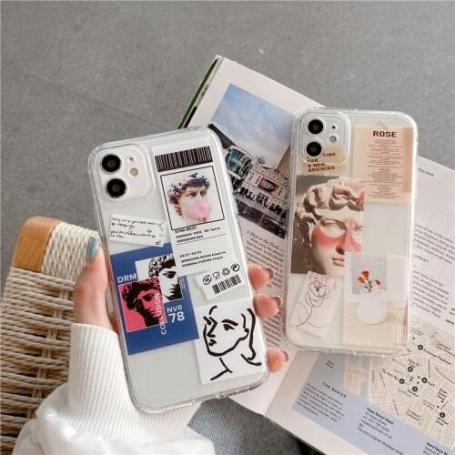 JAMULAR Fashion Art Label David Transparent Phone Case For iPhone 11 Pro 12 XS MAX 7 XR X SE 20 8Plus Cute Soft TPU Cover Fundas