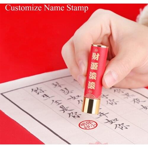 Chinese Traditional Style Red Copper Personal Name Stamp Cutom Chinese English Name Retro Round Name Seal Gift With Box Inkpad