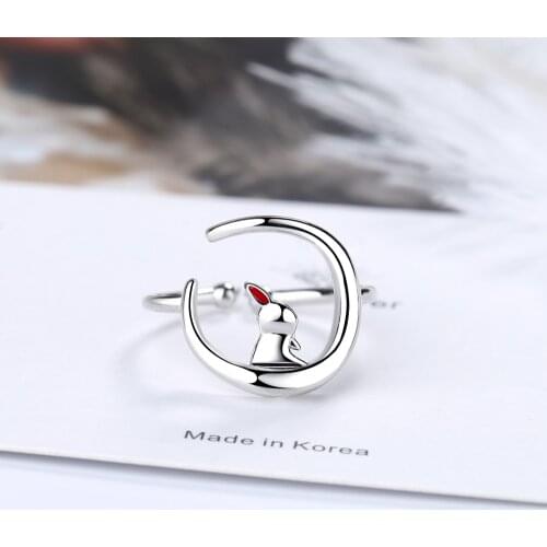 Ring Korean version of Fengsen series curved moon ring temperament cute rabbit open index finger ring