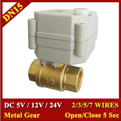 Metal Gear High Quality Motorized Valves TF15-B2 Series Brass DN15 1/2" DC5V 12V 24V 2 Way Electric Valves Fast Closed Valve