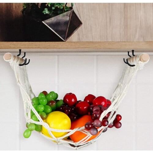 MLGB Macrame Fruit Hammock Under Cabinet Fruit Bowl Replacement Home Organization Fruit Holder Net