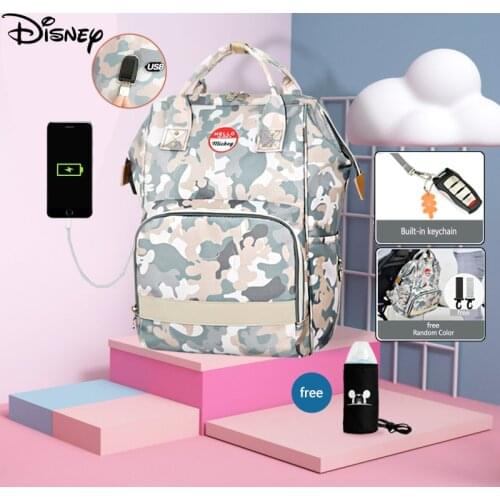 Disney USB Multifunction Diaper Bag Backpack Large Capacity Baby Care Bag Mother Waterproof Wet Bag Baby Diaper Bags Storage Bag