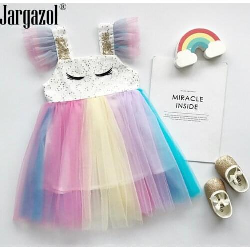 Fashion Girls Dress Sleelvess Colorful Rain Baby Girl Dress Summer Princess Sequin Dress Toddlers Children Elegant Clothing