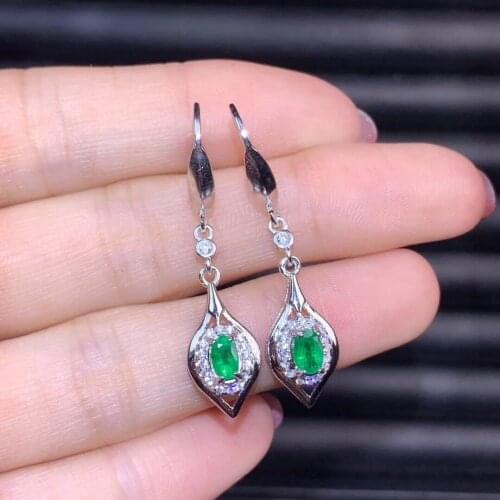 Fashion Women jewelry Round drop natrue Emerald Stud Sliver 925 Earring For Women