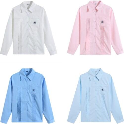 New 4 Colors Long Sleeve Cotton Shirt Japanese Student Girls School JK Uniform Top Large-size XS-XXL Middle High School Uniforms