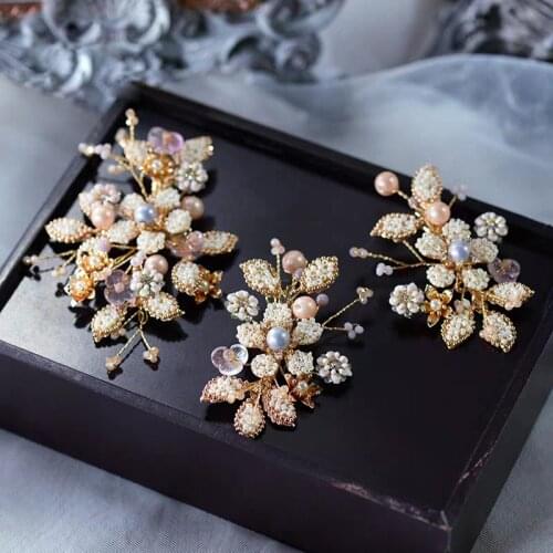 Handmade Flower Bridal Hairbands Brides Headdress Pearls Wedding Hair Accessory Evening Hair Jewelry