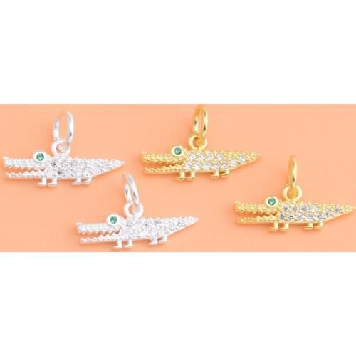 S925 sterling silver green eye small crocodile pendant small animal pendant handmade DIY material bracelet necklace pendant