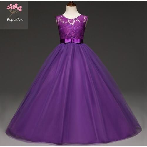 Popodion white lace children flower girl dresses kids prom dresses long party dresses prom dress FGD10083