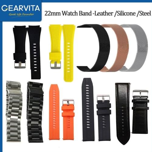 22mm Watch Band Leather Silicone Steel Straps For Huawei Watch GT 42mm For Samsung Gear S3 For Ticwatch Pro Watchband Wristbands