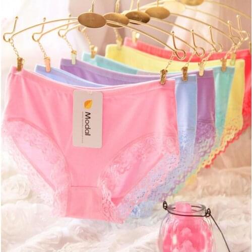 A19 Sexy Lace Women Intimates Briefs Quality Modal Seamless Panties Soft Charcoal Fiber Ladies Underwear