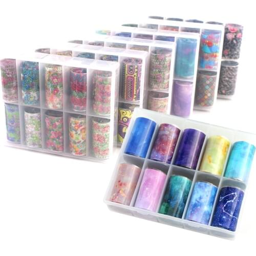 10pcs Holographic Nail Foil Decal Transfer 3D Flower Star Nail Sliders Rose Flower Leaf Stickers for Manicure Decora Manicure