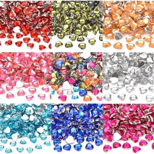 6mm 8mm Heart-shaped Acrylic Glue On Rhinestones Flatback Crystal Rhinestones Diamond Loose Stones For Nail Art Women Dress