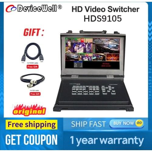 DeviceWell HDS9105 Video Switcher Supports 4 HDMI Cable-Compatible +1DP Signal inputs 5Channel HD Switchboard for in Live