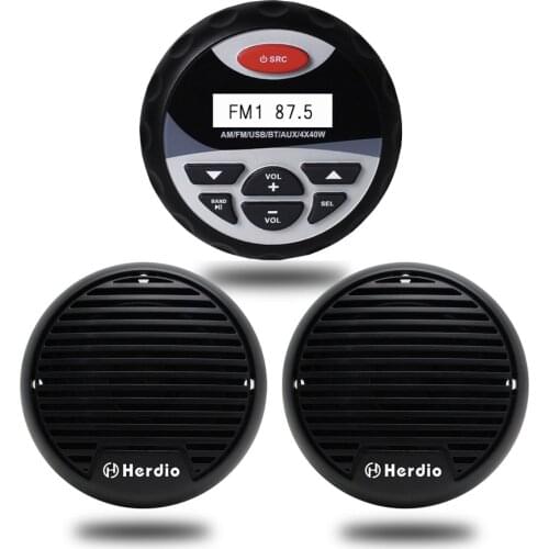 Waterproof Bluetooth stereo Audio Receiver FM/AM Radio MP3 Player For Car Boat SPA UTV ATV+3 inch 160watts Black Marine Speakers