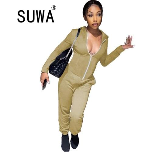 Active Wear Zipper Up Workout Two Piece Sets Women Autumn Streetwear Hooded Long Sleeve Jackets and Sport Sweatpant Club Outfits