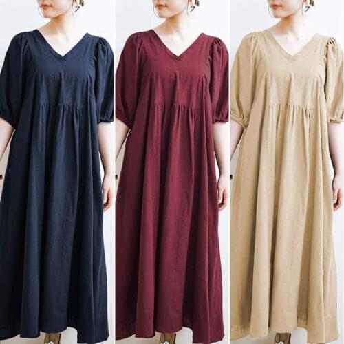 Autumn 2020 new V-neck dress women over the knee long loose fashion casual lantern sleeve skirt