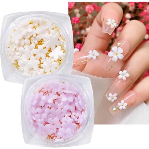 1Box Flowers Petal Shape Nail Art Decorations Resin Mix Steel Beads Gold 3D Charms Nail Rhinestones Jewelry Manicure AccessorieS