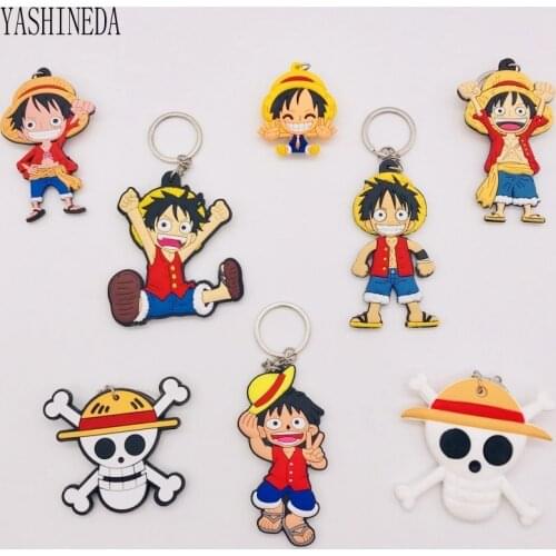 1PCS Anime Character One Piece Key Chain 3D Double Side Key Ring PVC Comics Figure Keychains Kids Toy Key Holder Trinket Gift