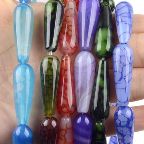 10*30mm Green Red White Cracked Agates Onyx Waterdrop Beads For Jewelry Making Diy Necklace Accessories Spacer Loose Beads 15