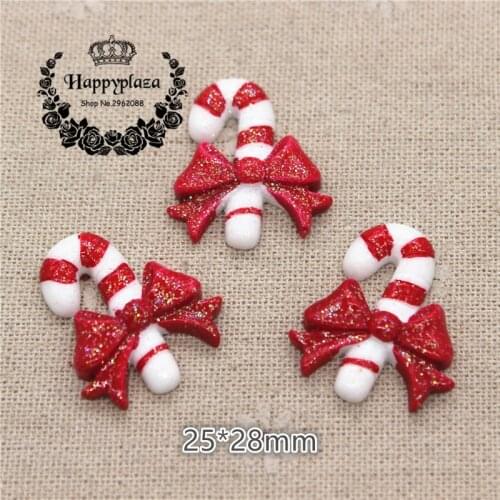 10pcs Kawaii Glitter Christmas Crutch Resin Flatback Cabochon Charm DIY Phone/Craft Decoration,25*28mm