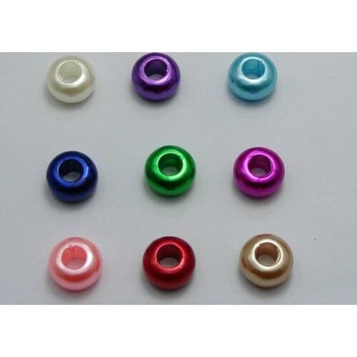 100 Mixed Color Acrylic Faux Pearl Rondelle Spacer Beads With Large 5mm Hole