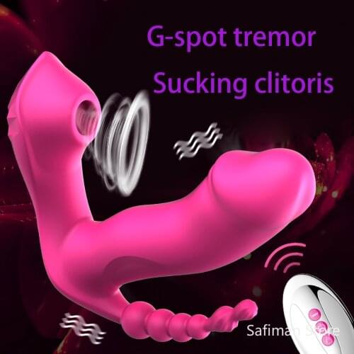 3 In 1 Wearable Sucking Dildo Vibrator G-Spot Clitoris Stimulator Orgasm Anal Viginal Massager Machine Adult Sex Toys for Women