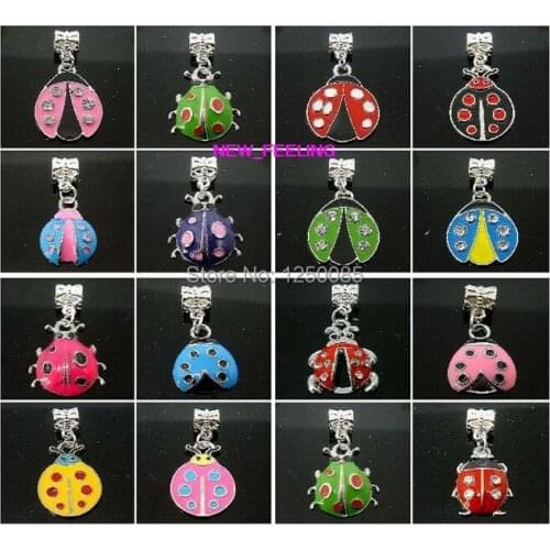 30pcs/lot European Style Enamel Rhinestone beetle Pendants Fit Eurpean Bracelet