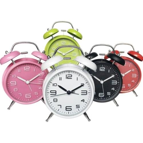 4-inch high-end metal bell alarm clock with silent night light 3D stereo digital scale large ringtone