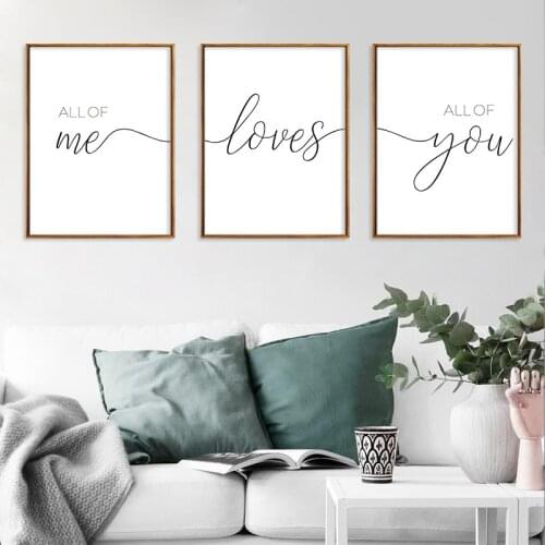 All of Me Loves All of You Nordic Minimalist Black and White English Decoration Canvas Painting Living Room Hanging Painting