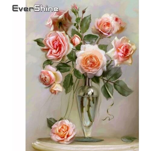 Evershine Diamond Painting Flower Full Drill Display Diamond Embroidery Landscape Cross Stitch Kit Diamond Embroidery Vase Gift