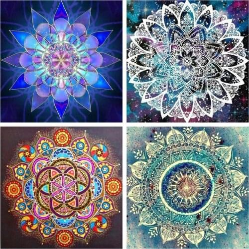 Huacan 5D Diamond Painting Cross Stitch Mandala Diamond Mosaic Embroidery Flower Picture Of Rhinestones Home Decoration