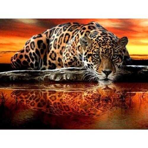 Diamond Painting Animal Panther Lake Diamond Embroidery Full Set Diamond Mosaic Rhinestone Decorations