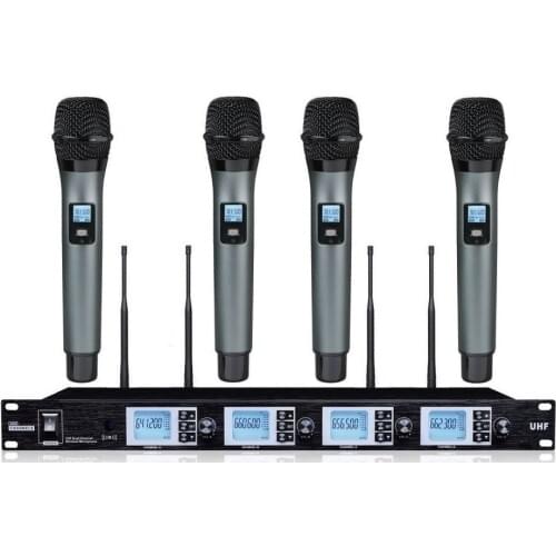 Bolymic 4 Channel Wireless Microphones System UHF Karaoke System Cordless four handheld Mic bodypack Home party