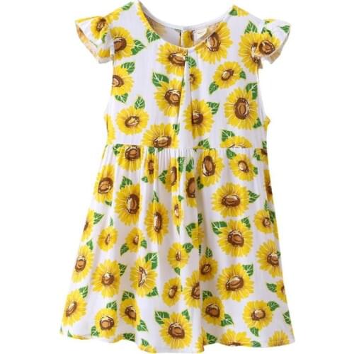 Summer Kids Sundress Baby Fruit Printed Dress Girl Fly Sleeve Dress Children Loose Button Cotton Dresses Watermelon Pattern