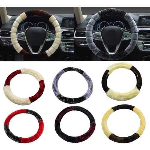 For 38 cm two-tone winter Soft Warm Plush Elastic Skidproof Durable Car Steering Wheel Cover Set Car Interior Accessories
