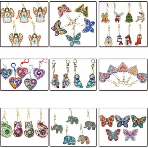 DIY Full round Diamond Keychain Special Shaped Diamond Painting Heart Animal girl Keychain Embroidery christmas gift